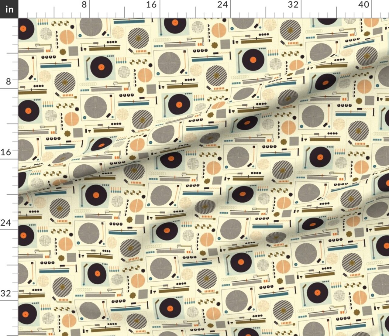Various Fabrics by the Yard or Fat Quarter Bauhaus Records Player Music Mid Century Modern Vintage Players Custom Printed Fabric by Spoonflower